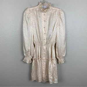 Hunter Bell Joplin Silk Dress Extra Small Off White Leopard Print Ruffle
